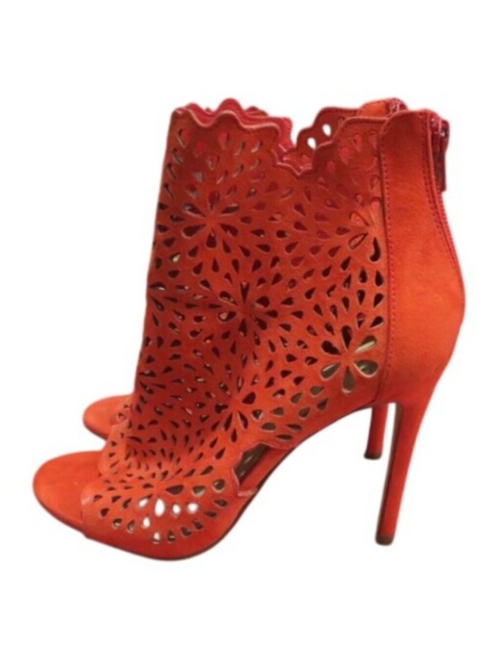 Aldo Ralidien Red Vegan Leather perforated peep toe booties heeled ankle boots